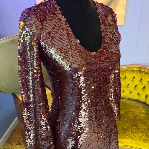 Zara Limited Edition Long Sparkly Sequin Burgundy Dress - Picture 11 of 13